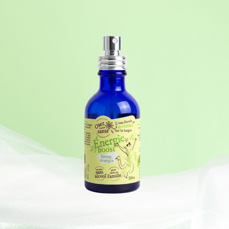 Flacon Énergie Boost de la marque Osez Votre Santé : fabriqué localement en France, sans alcool et adapté à toute la famille.