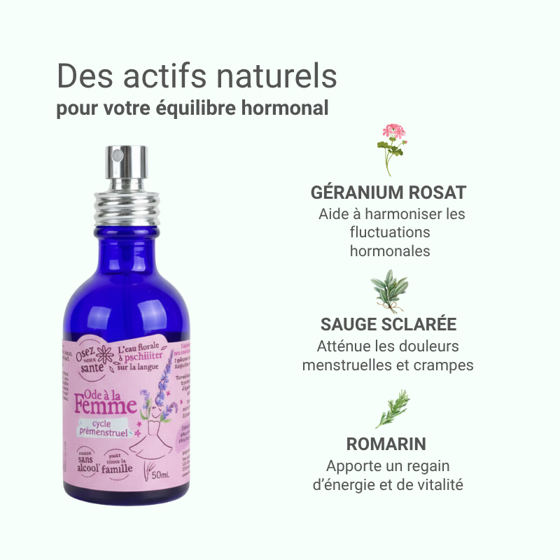 Complément alimentaire féminin 100% naturel, Bio et fabriqué en France, formulé sans alcool ni hormones pour un soutien du cycle.