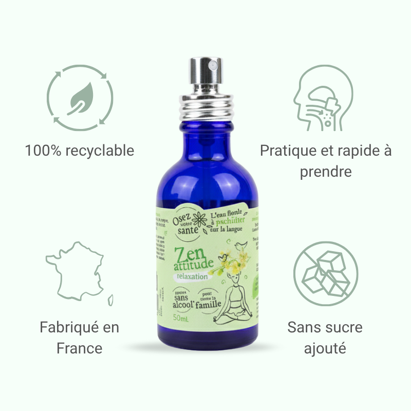 Remède naturel Zen Attitude pour les troubles du sommeil et l'anxiété, adapté aux enfants et femmes enceintes (sans alcool).